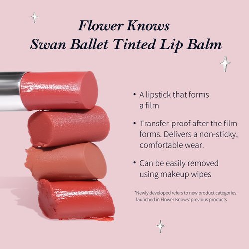 Flower Knows Swan Ballet Shine Solid Lip Gloss Stick-Moisturizing Tinted Lip Balm-Hydrating Lip Gloss in Balm-Long Lasting Lip Makeup for Girls&Women,Vegan & Cruelty-Free(B03 Sweet Heart)