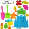 4E's Novelty Beach Toys for Kids with Bag (17 Pcs Set) Castle Beach Bucket with Shovels & Molds - Beach Toys for Kids 3-10, Sand Toys for Toddlers with Mesh Beach Bag Backpack
