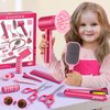 G.C Girls Hair Salon Toys Kids Pretend Play Hair Styling Kit with Realistic Blow Dryer Straightener Stylist Apron Scissors Accessories Beauty Makeup Set Birthday Gifts for Toddler Girls 3 4 5 6+