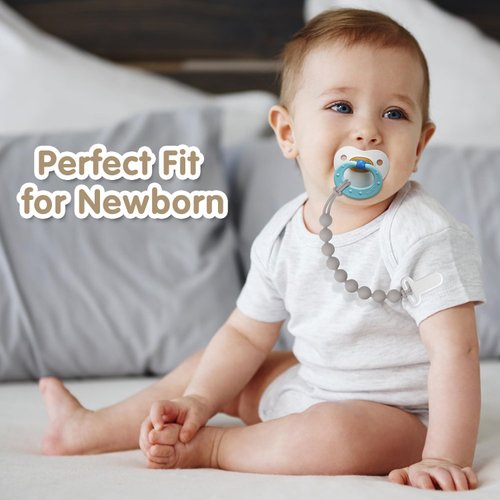 Pacifier Clips Silicone, 4-Pack Pacifier Holder Clip with Stylish Round Design, 100% Food Grade Silicone, Safe Essentials for Newborns Baby Boys and Girls