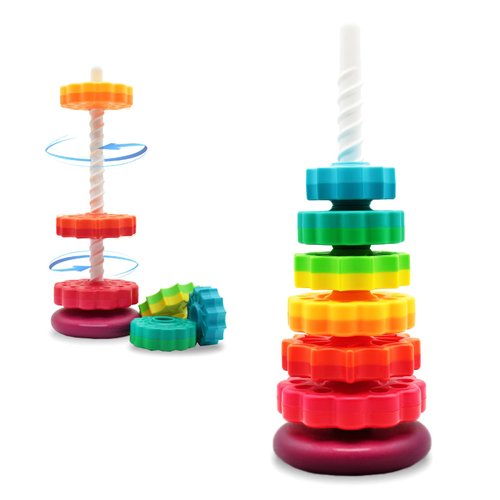 LUCKFUTURE Educational Spinning Stacking Toys, Rainbow Stacking Rings Baby Toy, Toddlers Toys Montessori Sensory Learning Toy for Girls and Boys Spin Wheel Toys for 1-3 Year Old