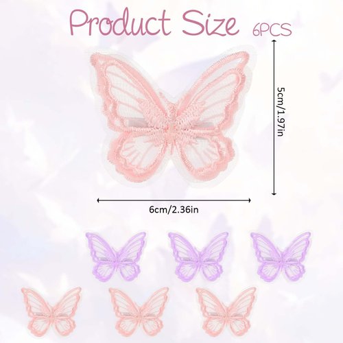 Butterfly Hair Clips, 6Pcs Cute Lace Embroidery Flower Butterfly Hair Bow for Women Girls, Fairy Butterfly Hair Pins Hair Accessories for Halloween Christmas Wedding Party Decor (Purple, Light Pink)
