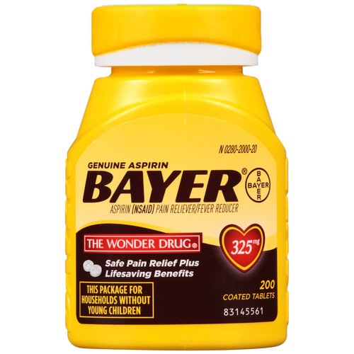 Genuine Bayer Aspirin, 325mg Coated Tablets, Pain Reliever with Lifesaving Benefits, 200 Count