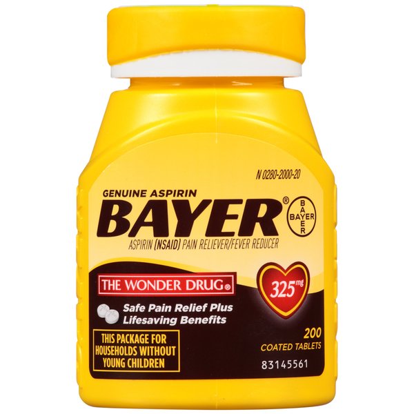 Genuine Bayer Aspirin, 325mg Coated Tablets, Pain Reliever with Lifesaving Benefits, 200 Count