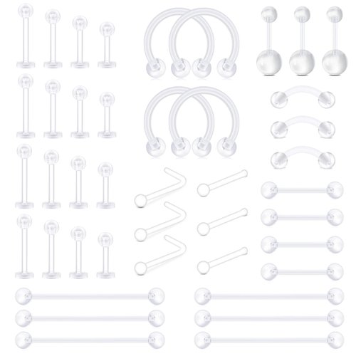 D.Bella 14G 16G 20G Clear Piercing Retainer Flexible Bioplast Belly Eyebrow Tongue Nipple Industrial Barbell Piercing Plastic Lip Labret Stud Horseshoe Septum Nose Rings for Work