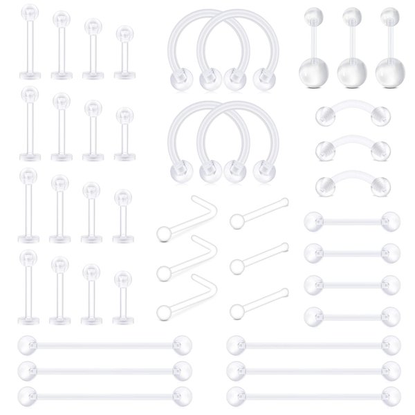 D.Bella 14G 16G 20G Clear Piercing Retainer Flexible Bioplast Belly Eyebrow Tongue Nipple Industrial Barbell Piercing Plastic Lip Labret Stud Horseshoe Septum Nose Rings for Work