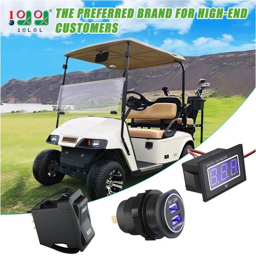 10L0L Golf Cart Key Console Switch Plate Multifunctional Panel for 2003+ EZGO TXT PDS Electric, Forward Reverse Switch Button & LED Digital Voltmeter & 12V Quick Charge 3.0 Dual USB Socket 3 in 1
