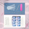Square Press on Nails Short Blue Fake Nails with Ocean Designs Artificial Glossy False Nails Acrylic full cover Glue on Nails for Women 24Pcs