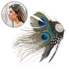 Veemoon 3pcs Butterfly Faux Peacock Feather Hair Clip with Artificial Pearl Rhinestones for Women, Bridal & Wedding Party