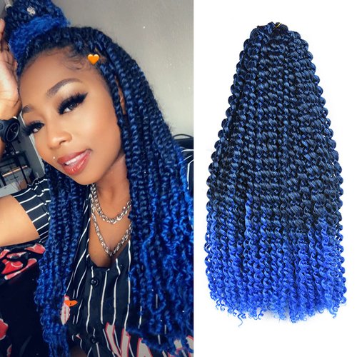 6 Packs Passion Twists Hair 18inch Ombre Blue Water Wave Crochet Hair for Goddess Passion Twists Crochet Hair Long Bohemian Locs Braiding Hair Extensions (18" 6packs Tblue#)