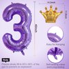 Purple 3 Balloon 40 Inch,Giant Number 3 Balloon & Mini Crown Balloon Set for Girl Boy 3rd Birthday Party Decorations,Purple Birthday Party Decorations Supplies Birthday Digital Balloon