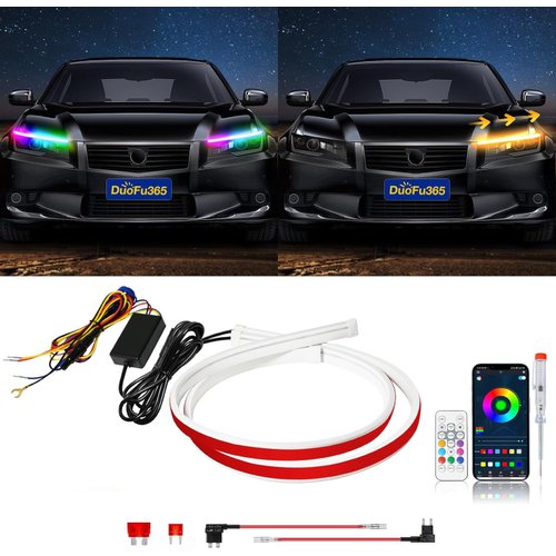 DUOFU365 Drl Led Strip,RGB Exterior Car LED Strip Lights,2Pcs 24 inches Multicolor LED Daytime Running Light Strip with Wireless APP Remote Control