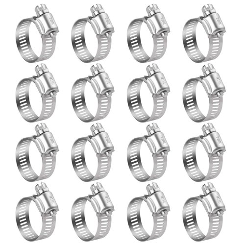 WINL Stainless Steel Hose Clamps - 16 Pack Worm Gear Drive Hose Clamps SAE 16 Clamping Range 3/4 Inch to 1-1/2 Inch (19mm-38mm) for Automotive Plumbing, 3/4'', 1'', 1 1/4'' Hose Clamps