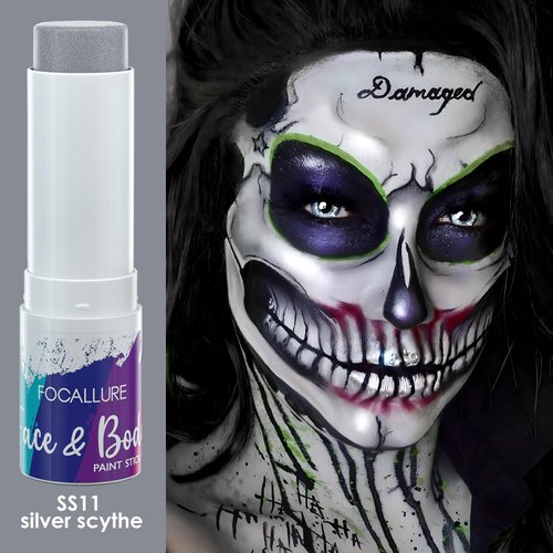 FOCALLURE Face Body Paint Stick,Eye Black Stick for Sports,Face Painting Kit Professional Hypoallergenic Foundation Makeup for Halloween Cosplay SFX Costume Party,Silver Scythe
