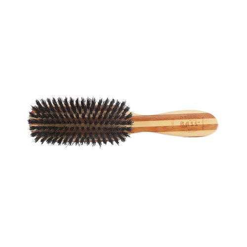 Bass Brushes | Shine & Condition Hair Brush | Premium Natural Bristle SOFT | Pure Bamboo Handle | Semi Oval | Striped Finish | Model 876SB - SB