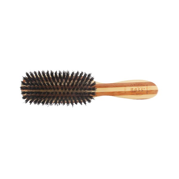 Bass Brushes | Shine & Condition Hair Brush | Premium Natural Bristle SOFT | Pure Bamboo Handle | Semi Oval | Striped Finish | Model 876SB - SB