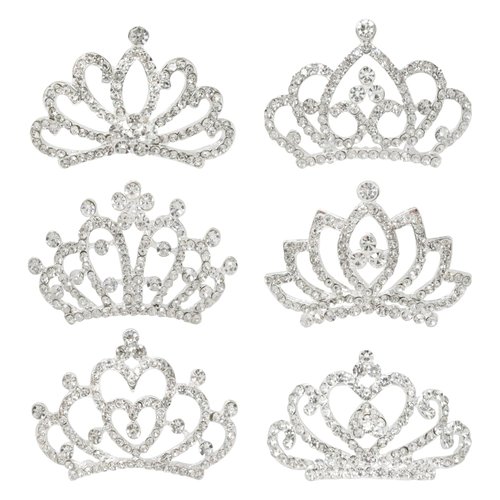 Honbay 6PCS 6.8cm/2.7In Small Sparkling Rhinestone Princess Tiara Crown with Hair Comb Bridal Crown Shiny Crystal Crown Hair Comb Party Headdress Hair Accessories