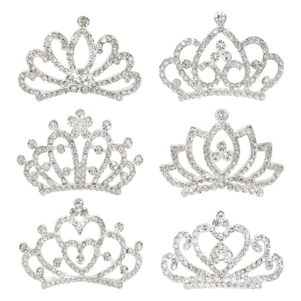 Honbay 6PCS 6.8cm/2.7In Small Sparkling Rhinestone Princess Tiara Crown with Hair Comb Bridal Crown Shiny Crystal Crown Hair Comb Party Headdress Hair Accessories