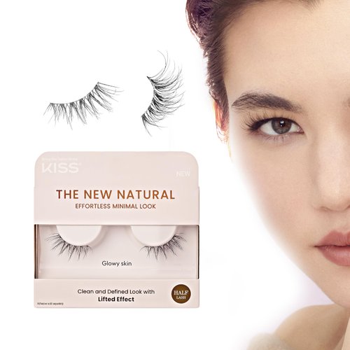 KISS The New Natural, False Eyelashes, Glowy Skin', 12 mm, Includes 1 Pair Of Lash, Contact Lens Friendly, Easy to Apply, Reusable Strip Lashes