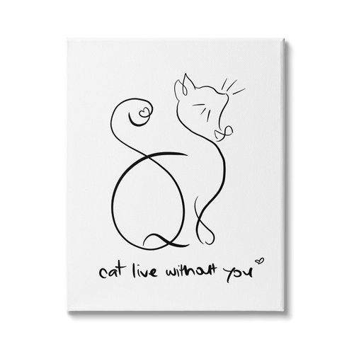 Stupell Industries Cat Live Without You Phrase Feline Pet Pun, Design by Anna Quach Canvas Wall Art, 16 x 20, White