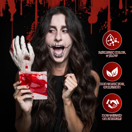 Halloween Fake Blood Makeup, Dark Red Realistic Washable Special Effects SFX Makeup, Special Effects Makeup, True Blood Color, Vampire Blood Washable for Clothes and Face, 2.5 oz