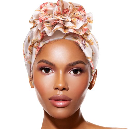 TouchUps Hair Bun Cap Hair Protection Head Wrap Hairbun Cap Wrap African Turban Pattern Headwrap Headscarf Off-White