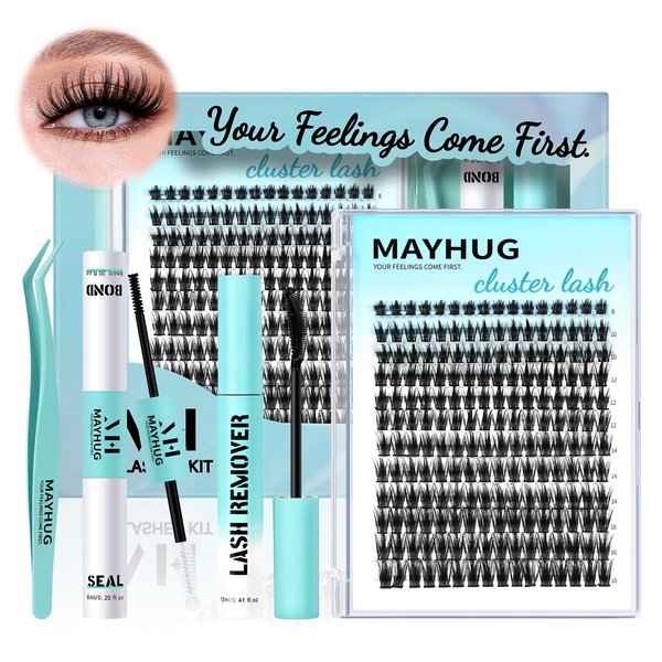 MH Cluster Eyelash Extensions Kit Lash Clusters Kit Lash Clusters with 12ML Bond and Seal Waterproof, 12ML Lash Remover, Lash Tweezers for DIY Lash Extension Kit (192PCS, 8-18mm)