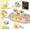 Toyssa Wooden Tea Party Set for Little Girls Toys Toddler Tea Set with Play Kitchen Accessories & Lemonade Stand & Black Board, Wooden Toys for Toddlers Aged 2 3 4 5 6, Birthday Kids Girls Gifts 3+