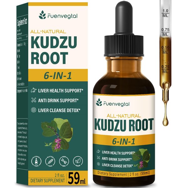 Fuenvegtal Kudzu Root Extract Drops for Liver Support, High Absorption Formula Supplement with Milk Thistle, Turmeric, and Hovenia Dulcis. 2 oz