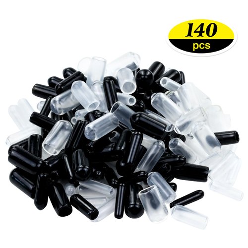 Lawie 140 Pack 2 MM-6.5 MM Clear Black Headbands Rubber End Caps Hair Clips Hair Pins Hair Bands Safe Elastic Protect Tube Covers Screw Thread Cable Bolt Round Protectors Feet Tips Accessories