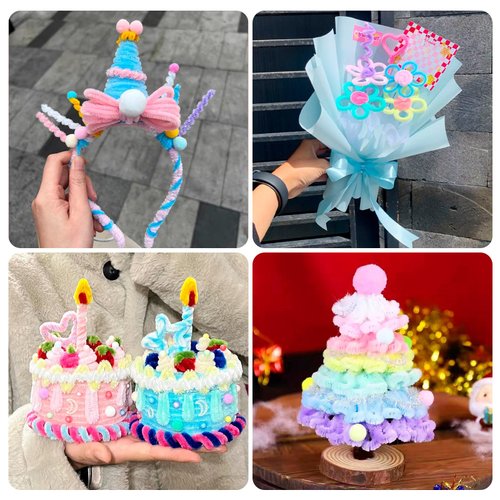 Beadthoven 200Pcs 7 Colors Pipe Cleaners 5.5mm x 12 Inch Chenille Stems Colorful Pipe Cleaners Craft Supplies Fuzzy Sticks Bulk for Arts DIY Crafts Creative Projects Decorations (Light Color)