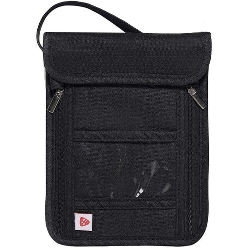 RFID Blocking Stash Neck Wallet, Travel Pouch Passport Holder for Women Men - Black