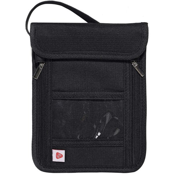 RFID Blocking Stash Neck Wallet, Travel Pouch Passport Holder for Women Men - Black