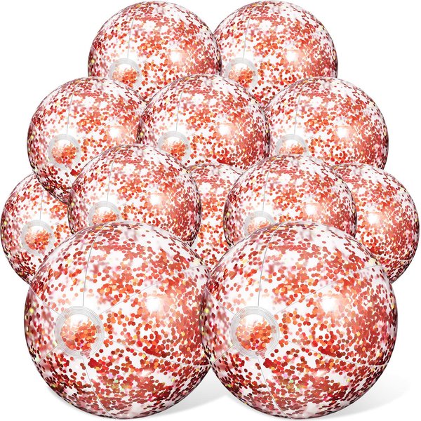Lewtemi 12 Pcs 24 Inch 16 Inch Inflatable Glitter Beach Balls Clear Confetti Swimming Balls Jumbo Pool Balls for Outdoor(Rose Gold)