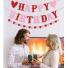 PTFNY Glitter Happy Birthday Banner for Valentine's Day Red Pink Glittery Valentines Day Happy Birthday Garland Banner and Heart Garland Valentines Themed Birthday Party Decorations for Wall