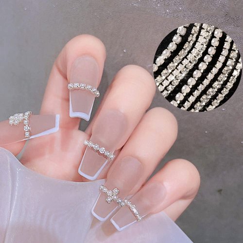 Nail Rhinestones Chain Gold Silver Pearl AB Colors Crystal 3D Nail Art Decorations Diamond Design Metal Charms Nail DIY Jewelry Crafts Accessory 10 pcs
