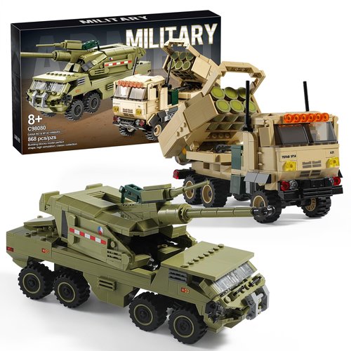 Military Vehicles Building Blocks Sets Compatible with Lego, Includes 2 Army Armored Trucks Toy Models - US M142 HIMARS & Dana M2, Great Army Toys Gift for Boys, Kids, and Teens Ages 8-14