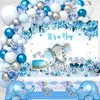 KATBUU Elephant Baby Shower Decorations for Boy Baby Balloon Garland Kit Elephant Theme It's a Boy Backdrop Tablecloth Cake Topper Kid Party Supplies Baby Boy Shower Decor