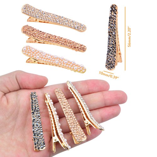 8 Pieces Pearl Rhinestone Alligator Hair Clips Metal Fancy Crystal Duckbill Hairpins Clips Hair Barrettes Tools Accessories for Women Hair Styling Decorations, 4 Colors