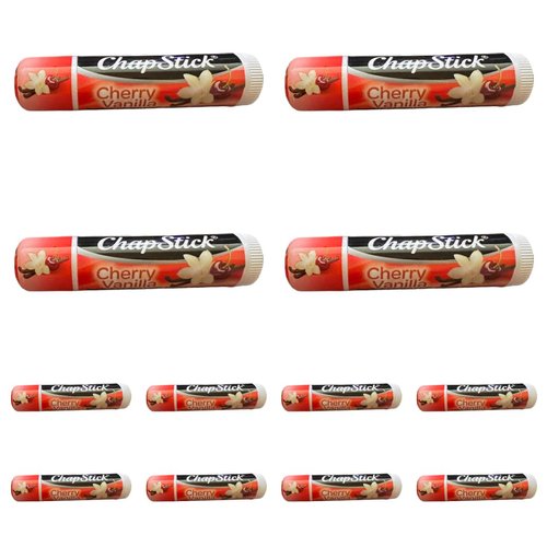 ChapStick Cherry Vanilla Flavored Skin Protectant Lip Balm - Great for Moisturizing & Hydrating Chapped, Cracked, Dry Lips – 0.15oz (4g) Each, 12 Sticks