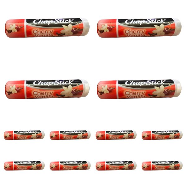 ChapStick Cherry Vanilla Flavored Skin Protectant Lip Balm - Great for Moisturizing & Hydrating Chapped, Cracked, Dry Lips – 0.15oz (4g) Each, 12 Sticks