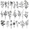 One Grace Medium Black Flower Temporary Tattoos - Realistic Long Lasting Waterproof Tattoos - Floral Bouquet Wild Plants and Branch Tattoos for Women and Men