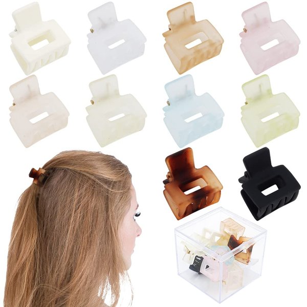 AHONEY 10Pcs Mini Hair Clips for Women Girls, 1 Inch Matte Jaw Clips, Strong Hold Hair Barrettes Clip with Gift Box