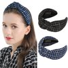 QIANXUAN Black Fabric Headbands For Women Top Knotted Headbands For Women Top Knot Headband Plaid Elegant Twill Woolen Cloth Hairband Classic Houndstooth lattice Hair Accessories Girls