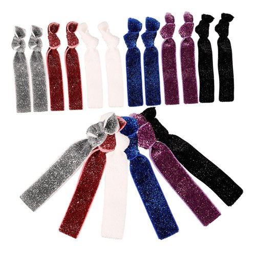 Lurrose 18pcs Glitter Hair Ties No Crease Ponytail Holders Elastic Ribbon Hair Ropes (Assorted Colors)