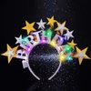 Sixexey Light Up Happy Birthday Headband LED Silver Star Hair Band for Birthday Celebration Glow Party Favors Hair Accessories for Women