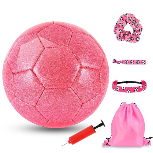 DLUGOPIS Size 4 Pink Soccer Ball Set Kids Soccer Ball Toddler Soccer Ball Youth Soccer Ball with Soccer Accessories Drawstring Bag Pump Hairband Wristband for Girls Boys Sports Party Birthday