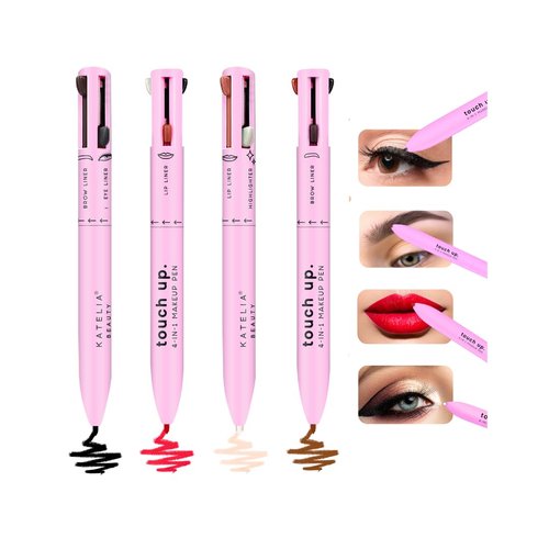 Katelia Beauty 4 in 1 Makeup Pen - Refillable Makeup Pen for Easy Travel - Portable Makeup Set with Colored Eyeliner, Brow & Lip Liner & Highlighter - Cruelty-Free Beauty, Paraben-Free Makeup Pen