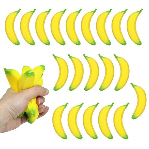 Lohoee 20 Pieces Banana Stress Toys Banana PU Toys Banana Stress Balls Mini Stretchy Stress Relief Hand Banana Toy for Home Party Decorations or Gift