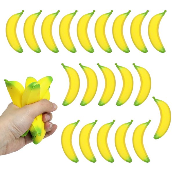 Lohoee 20 Pieces Banana Stress Toys Banana PU Toys Banana Stress Balls Mini Stretchy Stress Relief Hand Banana Toy for Home Party Decorations or Gift